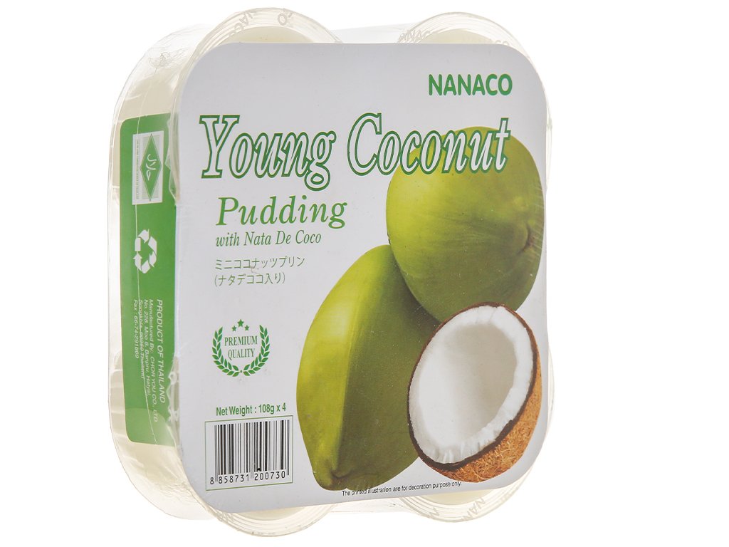 Thạch pudding dừa vị dừa non nanaco 108g ( 108g x 4cups x 24 lốc / thùng )